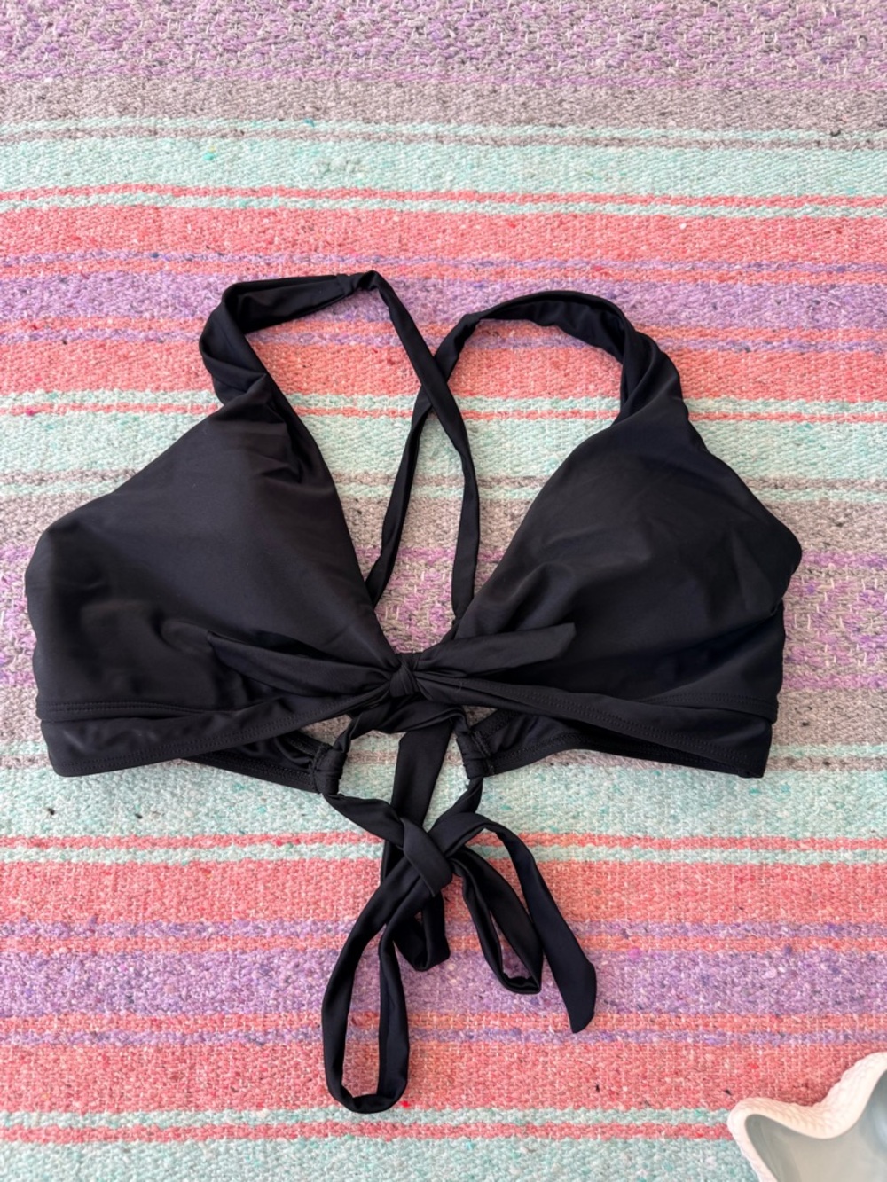 Zaful Black Bikini Top XL Strappy Halter Tie Back Cutout Swim Top
